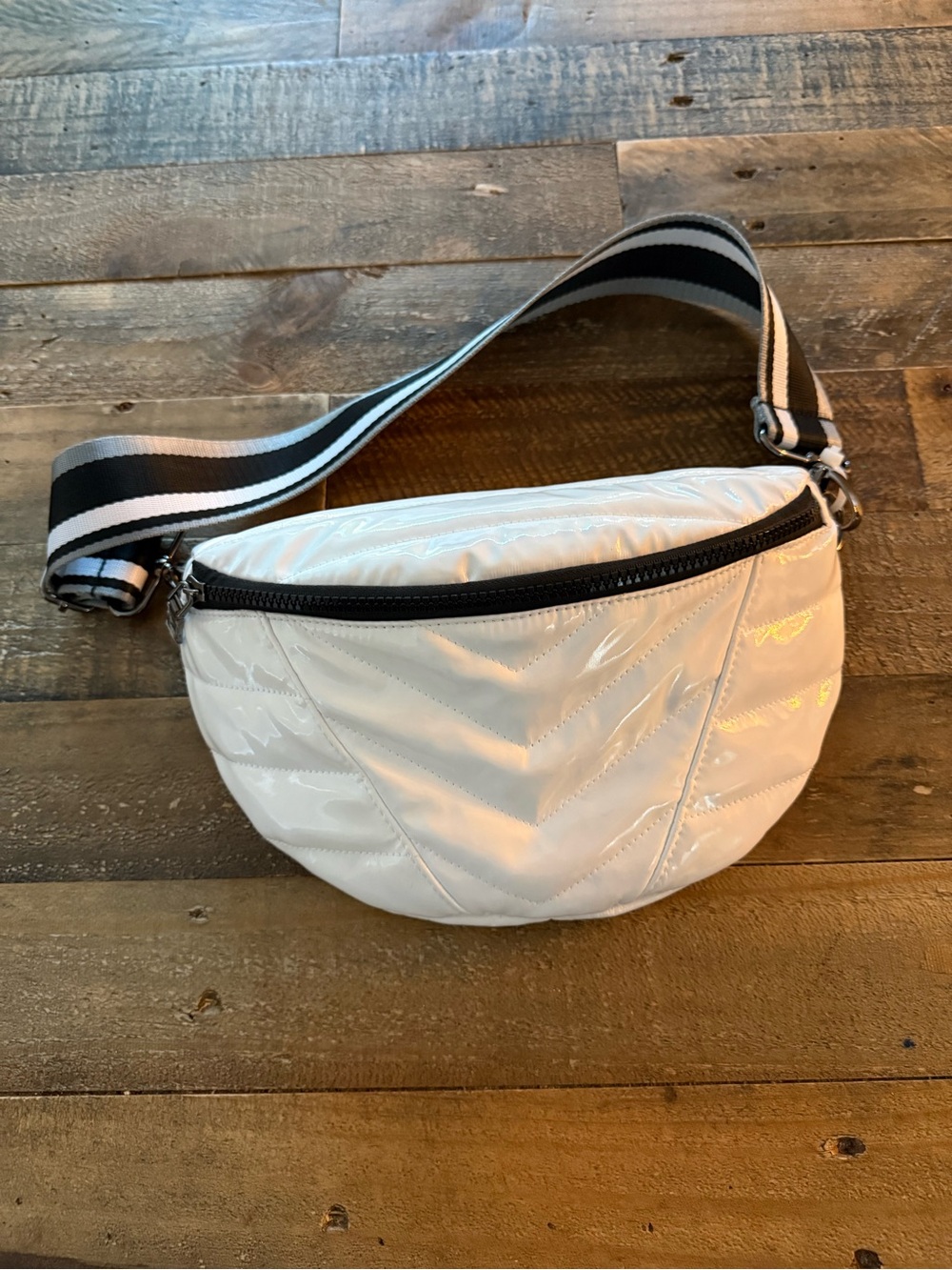 THINK ROYLN • Little Runaway - White Patent | Quilted Puffer Bag